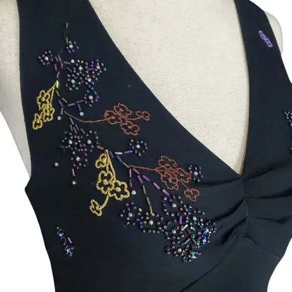 Y2k Sue Wong Silk Fairycore Beaded Bias Cut Midi Dress Vintage - Size 6